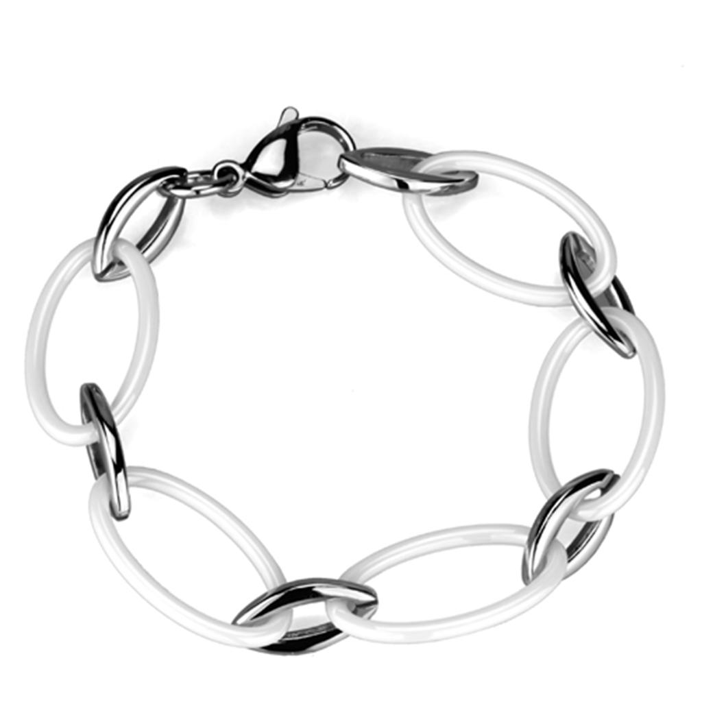 JCE1014 High polished (no plating) Stainless Steel Bracelet with Ceramic  in White