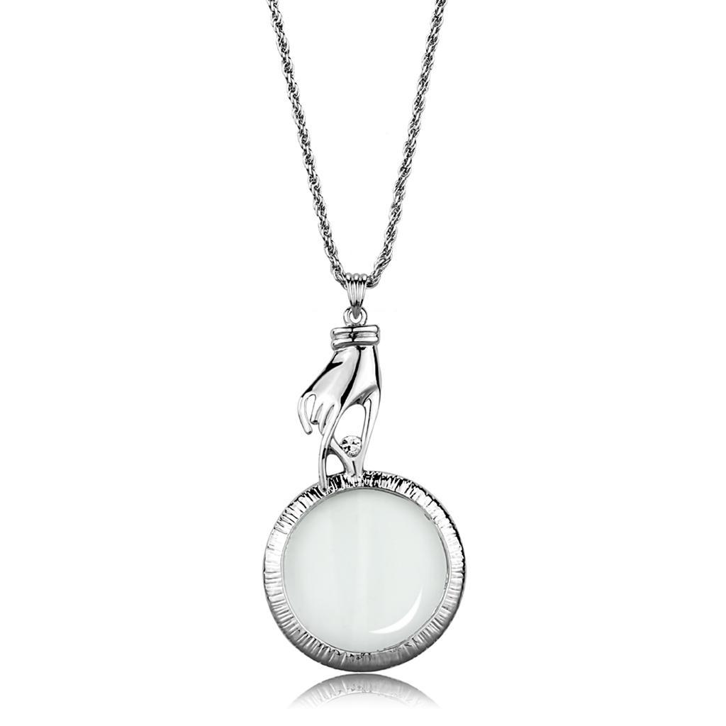 JCE914 Rhodium Brass Magnifier pendant with Top Grade Crystal  in Clear