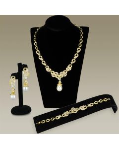 JCE945 Gold Brass Jewelry Sets with AAA Grade CZ  in Clear