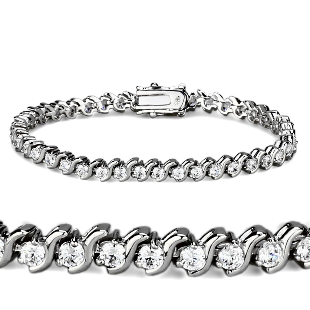 JCE203 Rhodium Brass Bracelet with AAA Grade CZ  in Clear