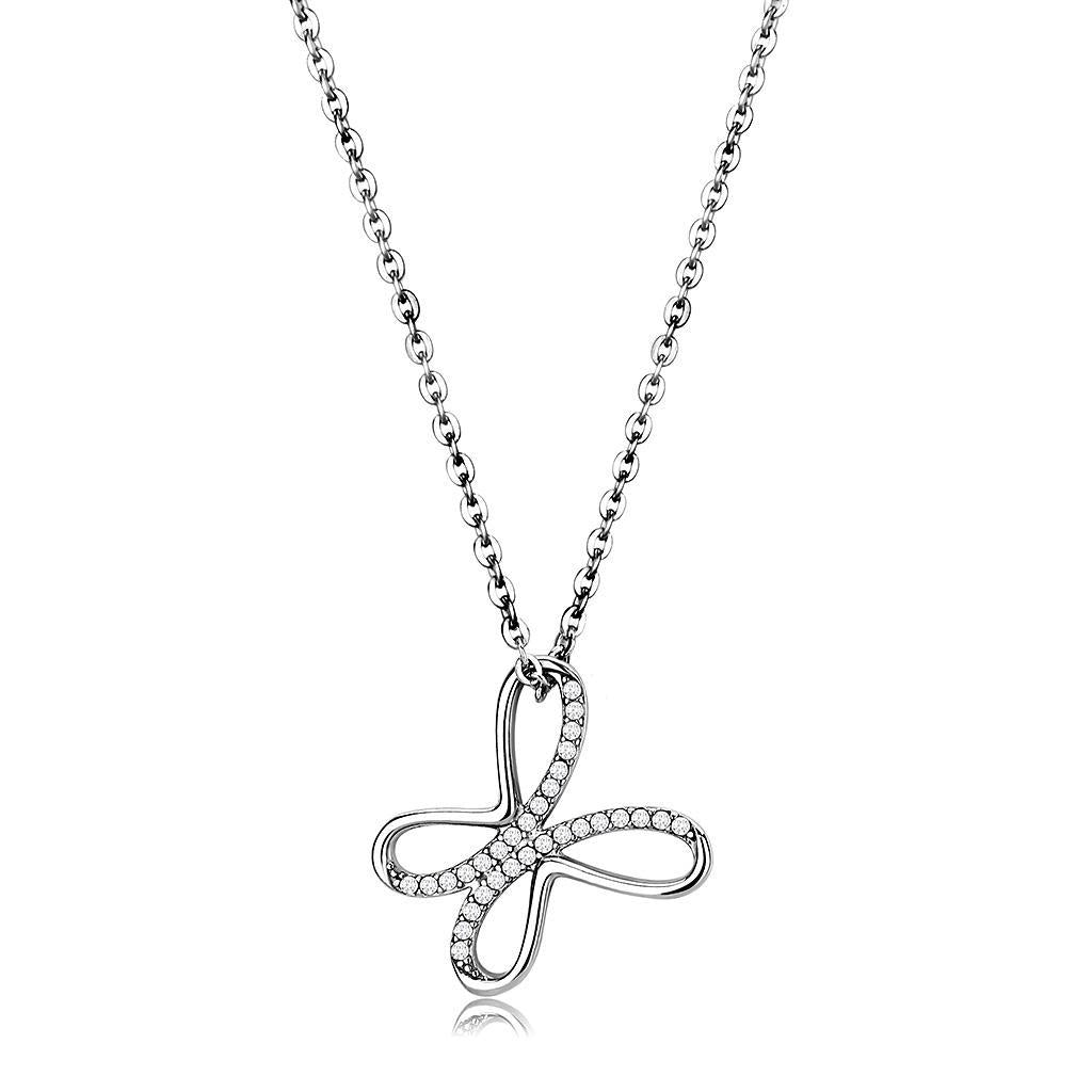 JCE093 High polished (no plating) Stainless Steel Chain Pendant with AAA Grade CZ  in Clear