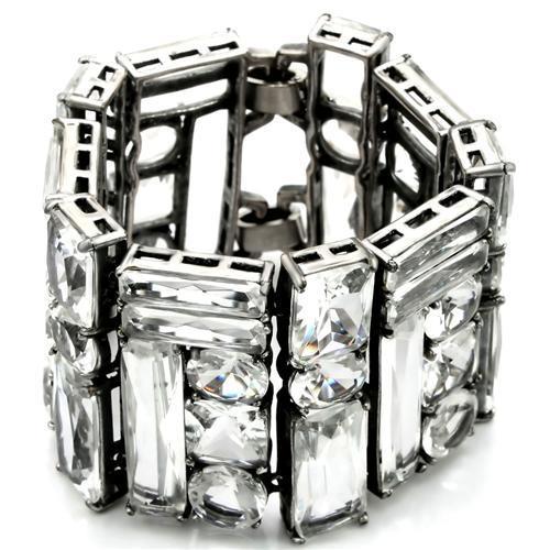 JCE1135 Antique Silver Brass Bracelet with Synthetic Synthetic Glass in Clear