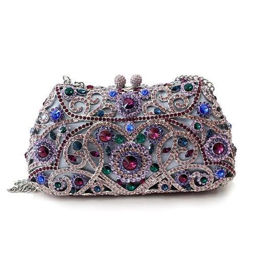 JCE2379 Imitation Rhodium White Metal Clutch with Top Grade Crystal  in Multi Color