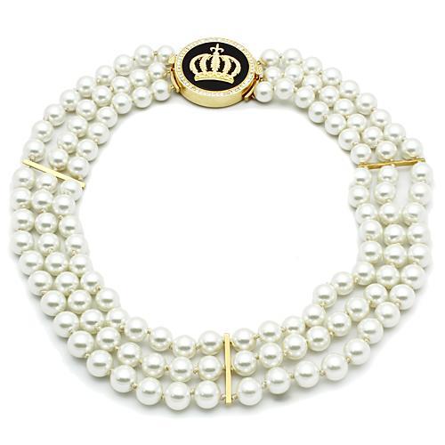 JCE2644 Gold Brass Necklace with Semi-Precious Onyx in Jet
