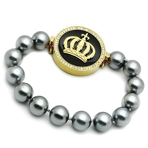 JCE2649 Gold Brass Bracelet with Semi-Precious Onyx in Jet