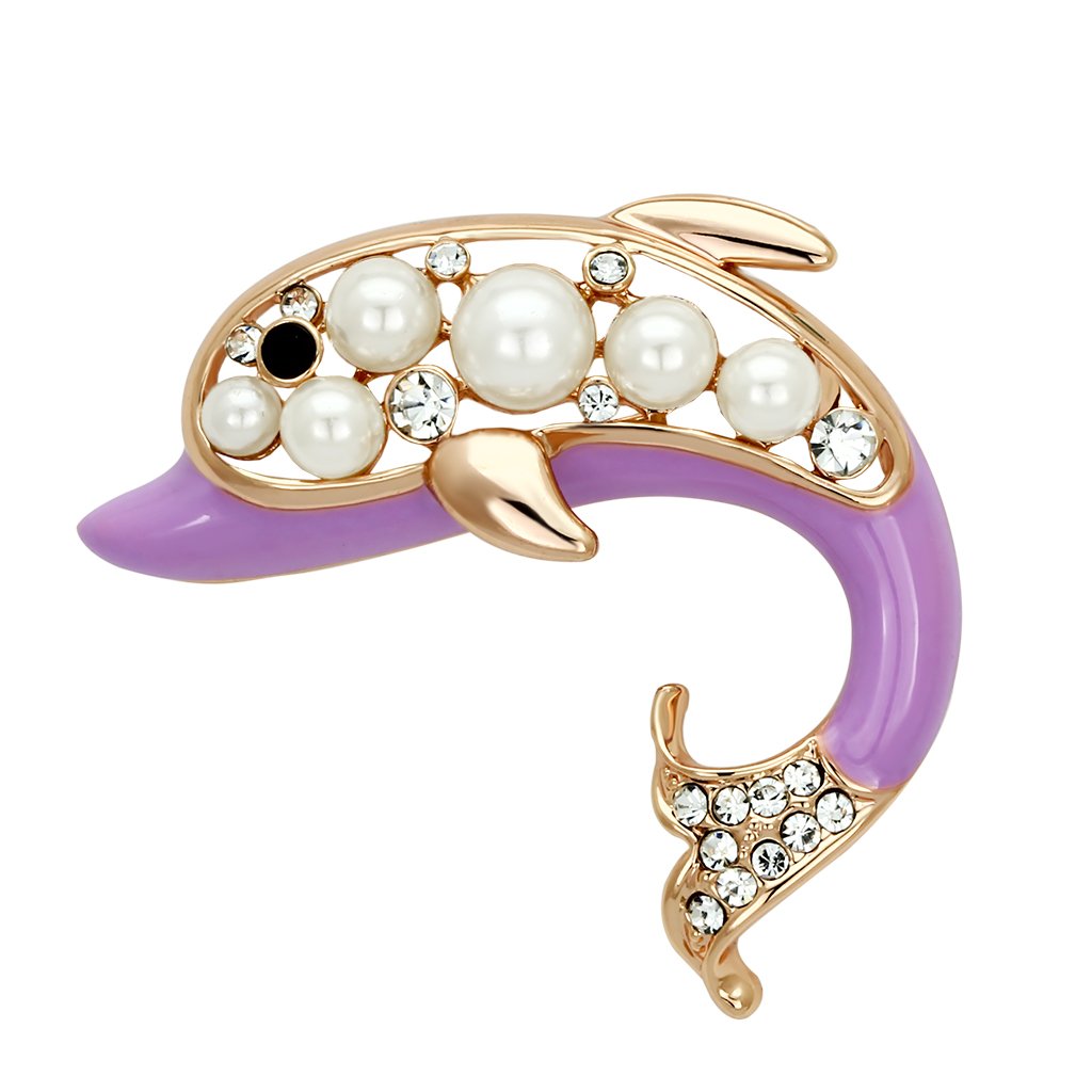 JCE2783 Flash Rose Gold White Metal Brooches with Synthetic Pearl in White