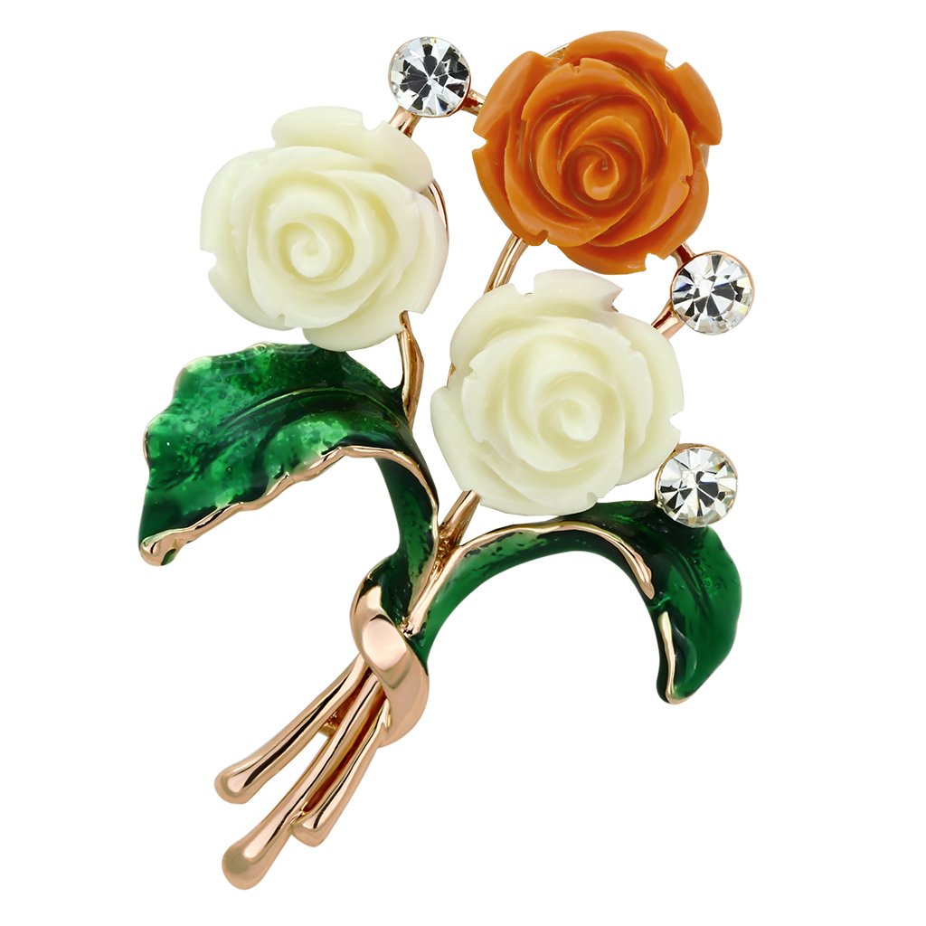 JCE2790 Flash Rose Gold White Metal Brooches with Synthetic Synthetic Stone in Multi Color