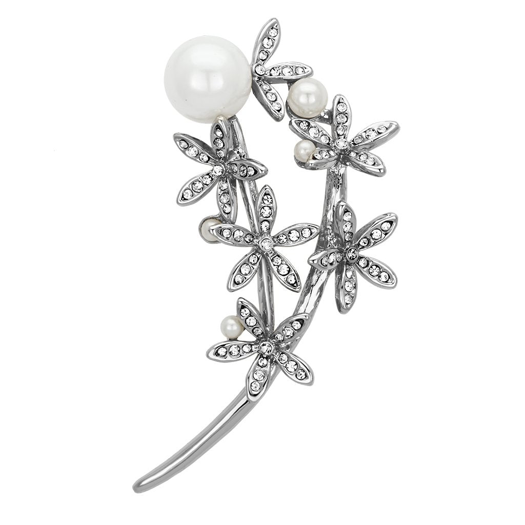 JCE2834 Flash Rose Gold White Metal Brooches with Synthetic Pearl in White