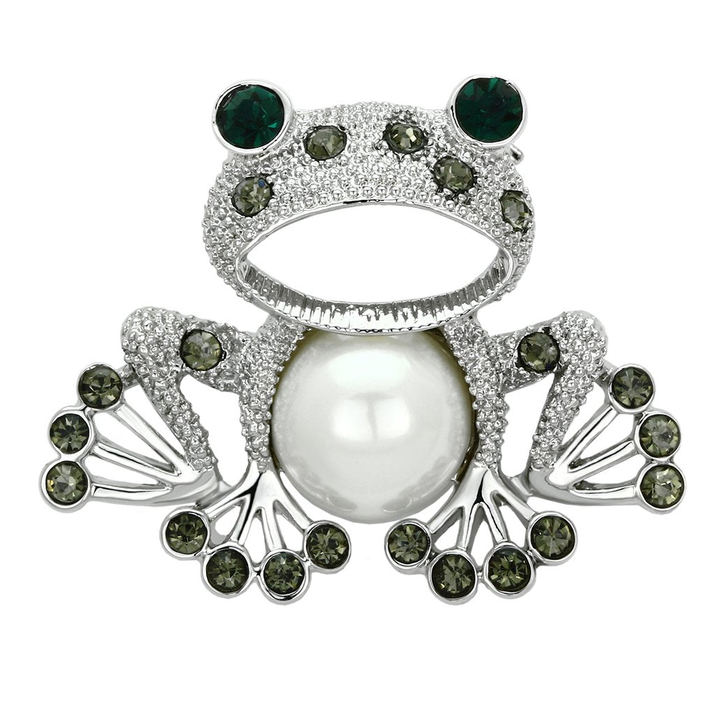 JCE2844 Imitation Rhodium White Metal Brooches with Synthetic Pearl in White