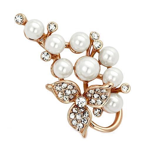 JCE2853 Flash Rose Gold White Metal Brooches with Synthetic Pearl in White