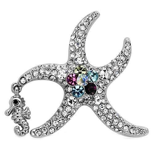 JCE2910 Imitation Rhodium White Metal Brooches with Top Grade Crystal  in Multi Color