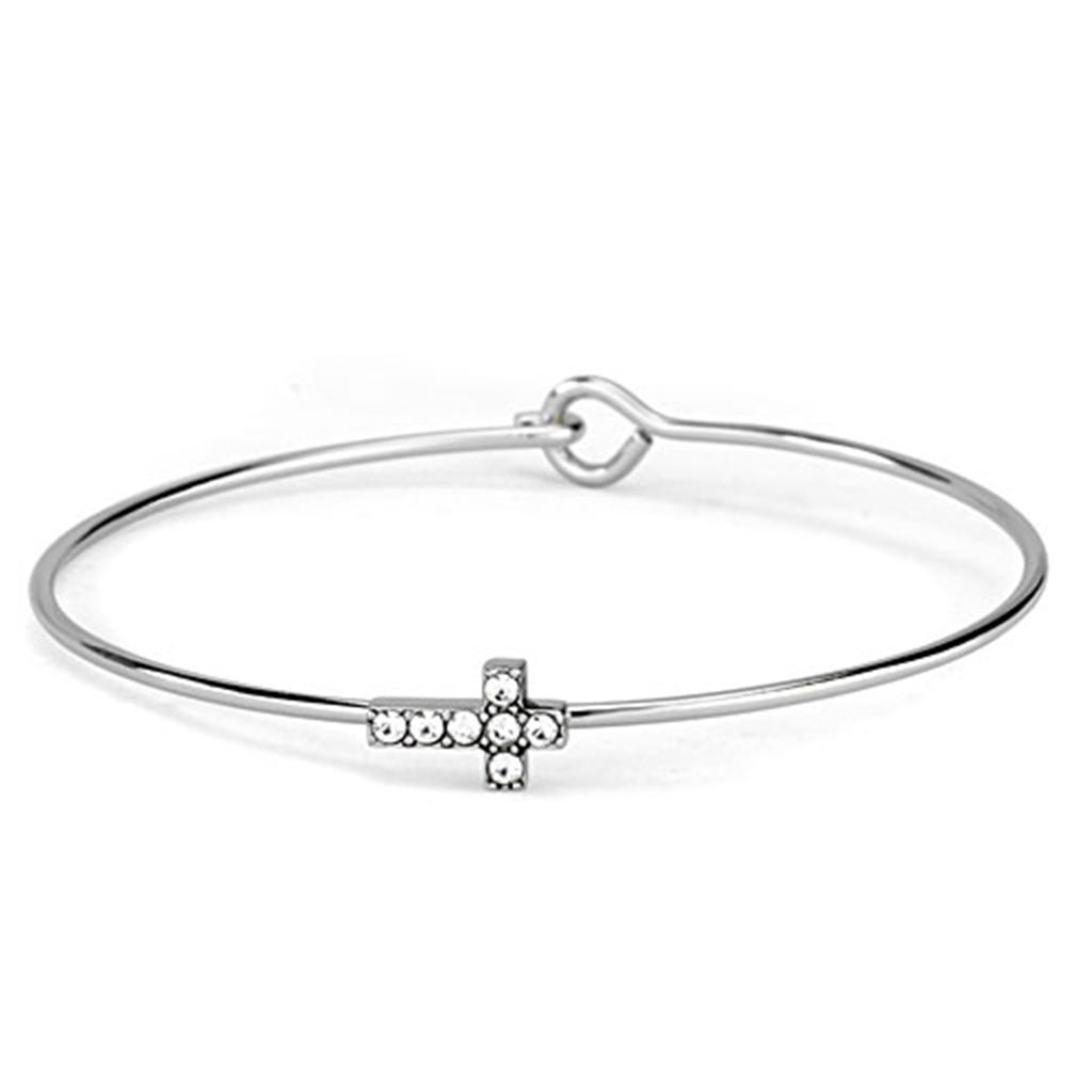 JCE3266 Rhodium Brass Bangle with Top Grade Crystal  in Clear