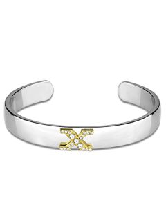JCE3634 Reverse Two-Tone White Metal Bangle with Top Grade Crystal  in Clear