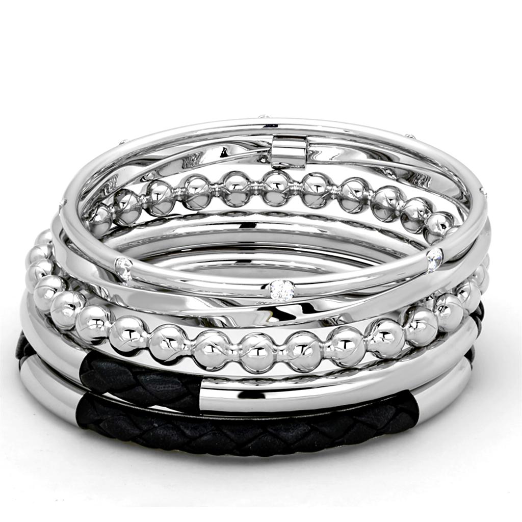 JCE3640 High polished (no plating) Stainless Steel Bangle with AAA Grade CZ  in Clear