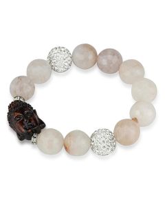 JCE3779 Rhodium Brass Bracelet with Synthetic Onyx in Light Rose