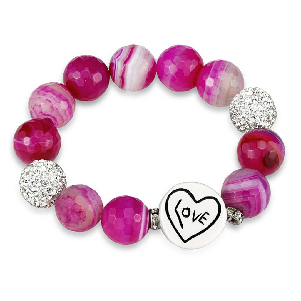 JCE3789 Antique Silver Brass Bracelet with Synthetic Onyx in Fuchsia