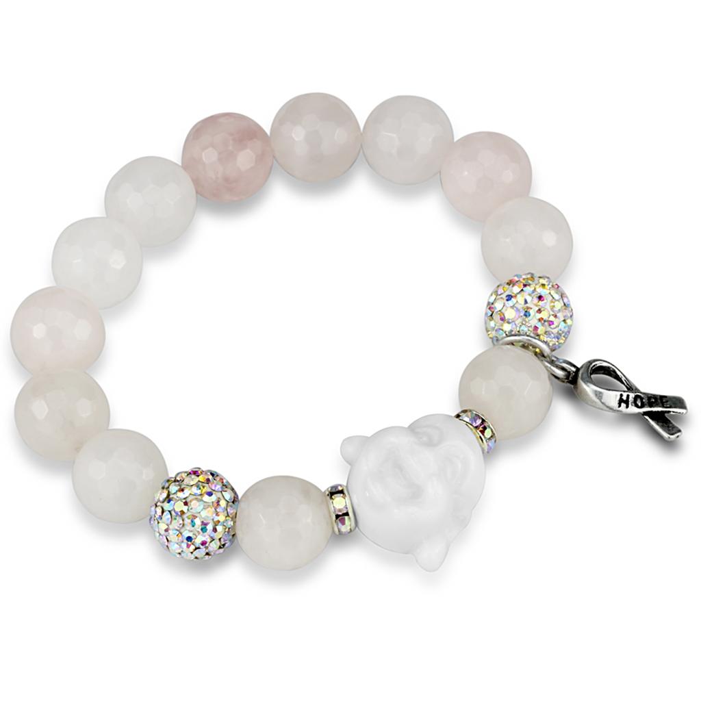 JCE3791 Antique Silver White Metal Bracelet with Synthetic Onyx in Light Rose