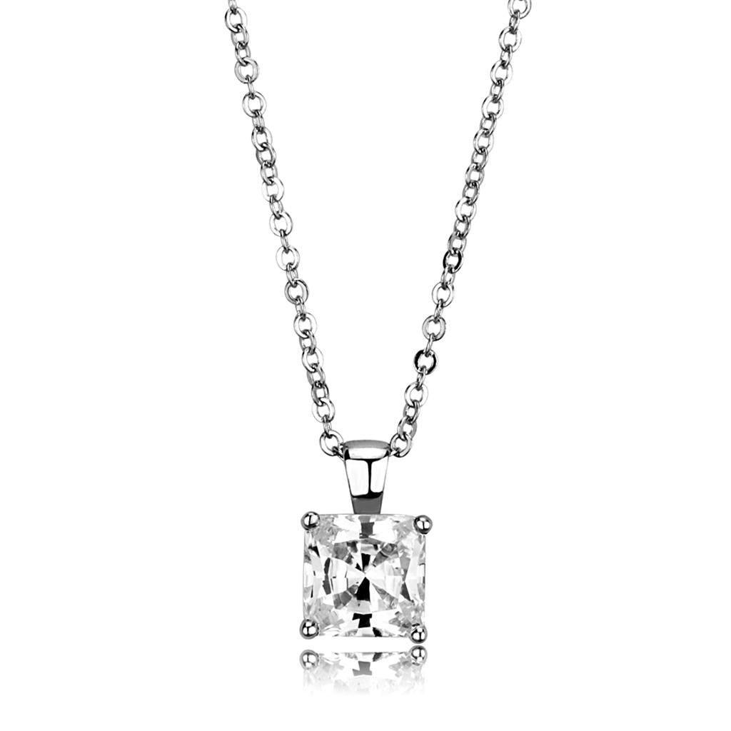 JCE3931 Rhodium Brass Chain Pendant with AAA Grade CZ  in Clear