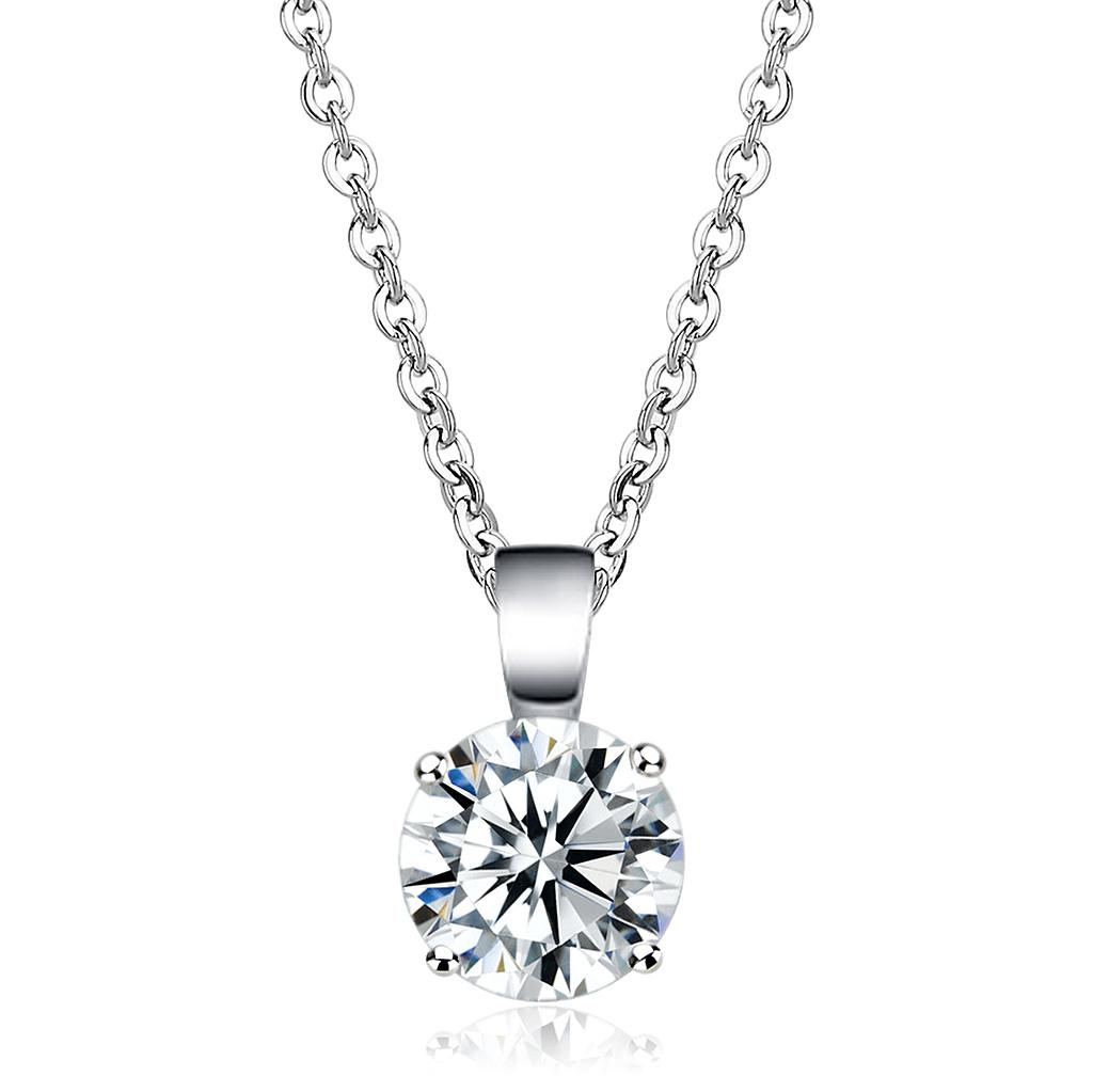 JCE3933 Rhodium Brass Chain Pendant with AAA Grade CZ  in Clear