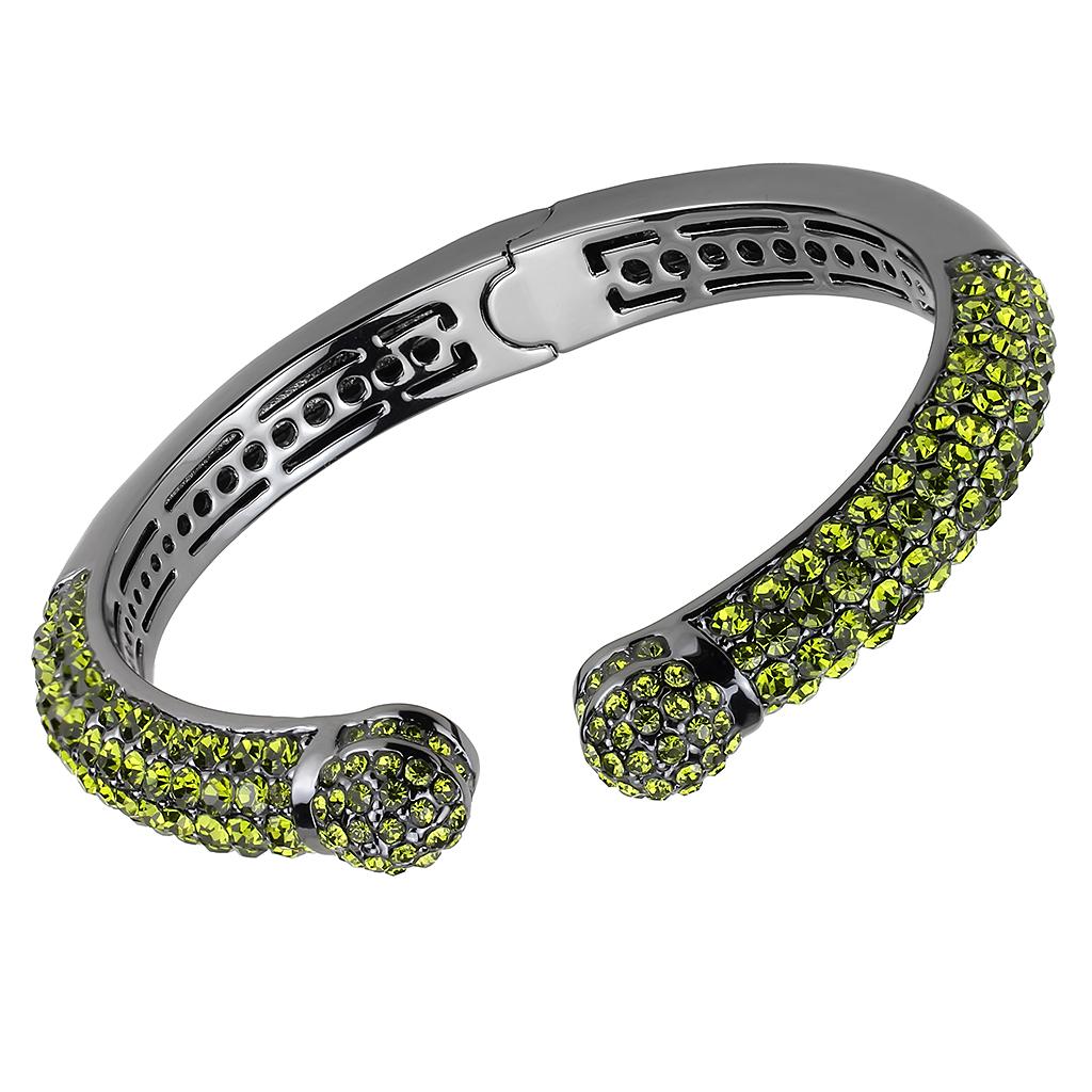 JCE4284 TIN Cobalt Black Brass Bangle with Top Grade Crystal  in Olivine color