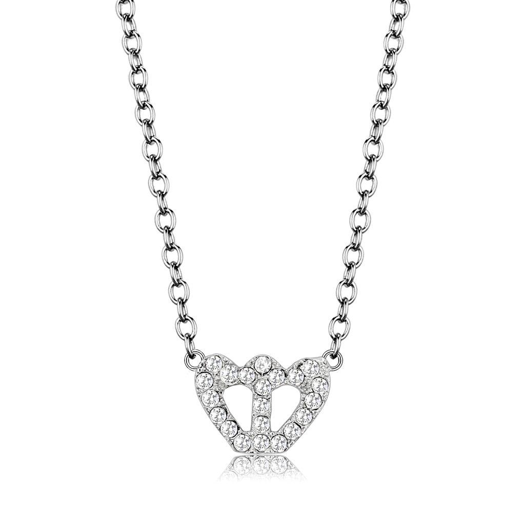 JCE4694 Rhodium Brass Necklace with Top Grade Crystal  in Clear