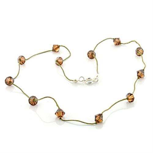 JCE738 Brass Necklace with Top Grade Crystal  in Smoky Topaz