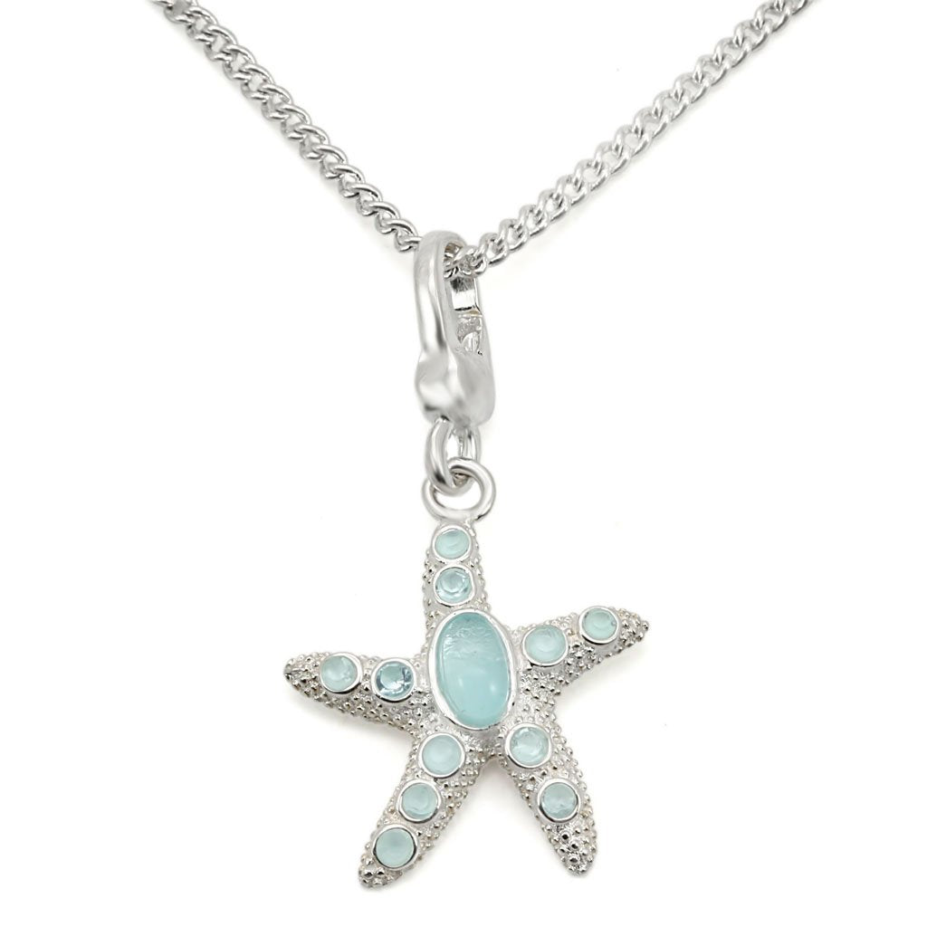 JCES442 Silver 925 Sterling Silver Chain Pendant with Synthetic Synthetic Glass in Sea Blue