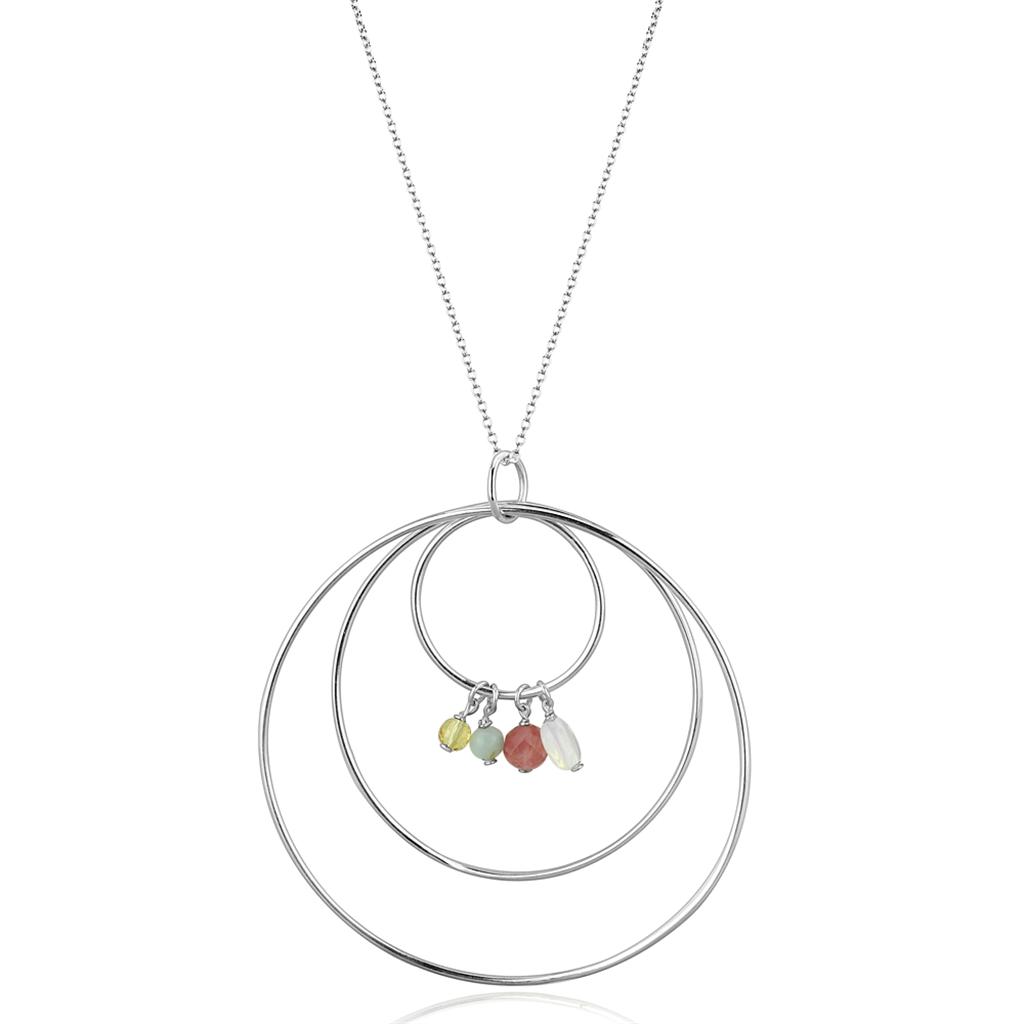 JCES795 Silver 925 Sterling Silver Necklace with Synthetic Jade in Multi Color