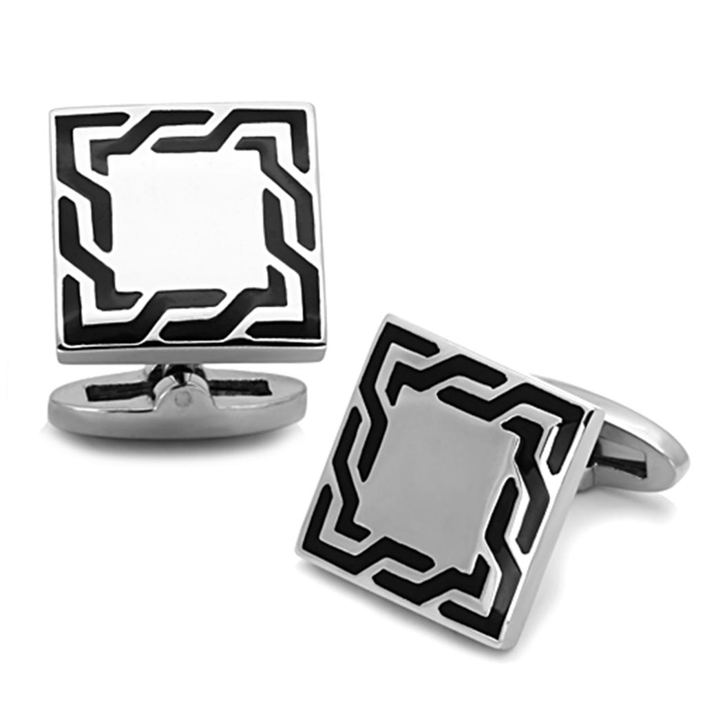 JCE1248 High polished (no plating) Stainless Steel Cufflink with Epoxy  in Jet