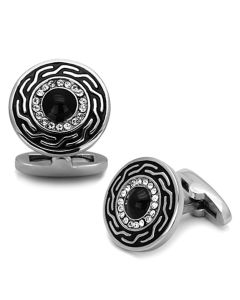 JCE1264 High polished (no plating) Stainless Steel Cufflink with Top Grade Crystal  in Clear