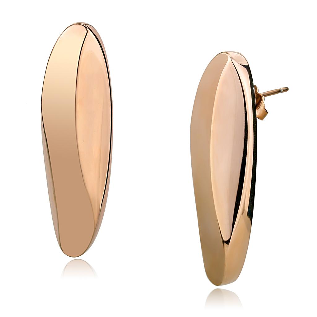 JCE3154 IP Rose Gold(Ion Plating) Stainless Steel Earrings with No Stone