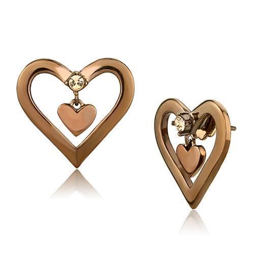 JCE3156 IP Rose Gold(Ion Plating) Stainless Steel Earrings with Top Grade Crystal  in Light Peach