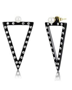 JCE3216 IP Gold+ IP Black (Ion Plating) Stainless Steel Earrings with Synthetic Pearl in White
