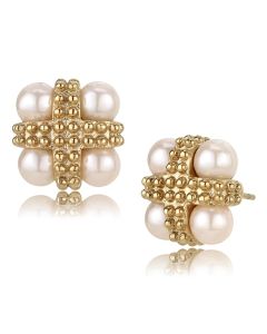 JCE3495 IP Rose Gold(Ion Plating) Stainless Steel Earrings with Synthetic Pearl in Light Rose