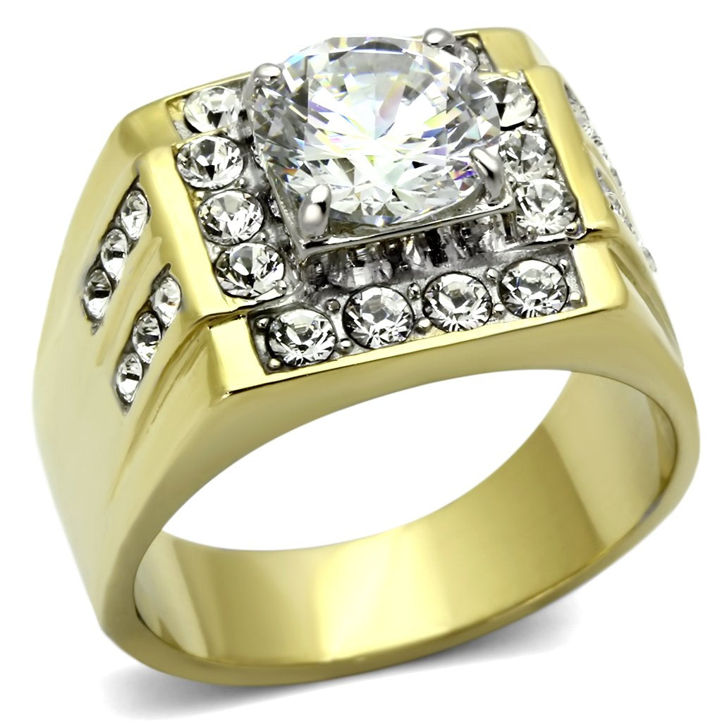 JCE760 Two-Tone IP Gold (Ion Plating) Stainless Steel Ring with AAA Grade CZ  in Clear