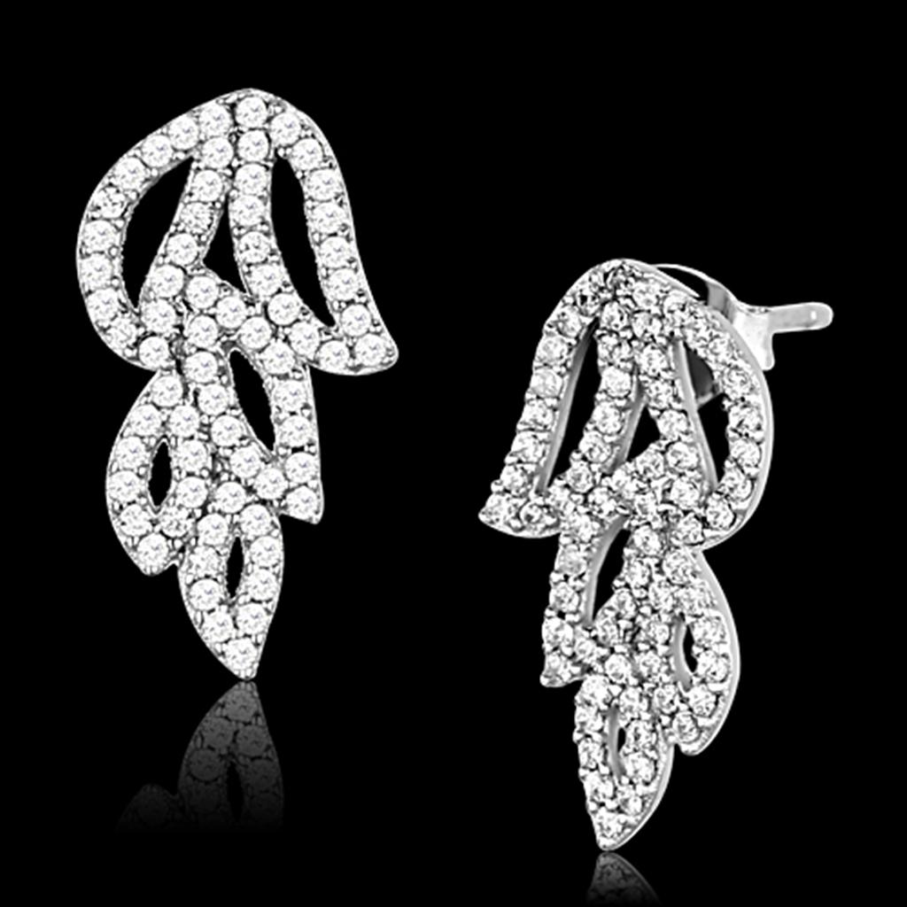 JCE117 Rhodium 925 Sterling Silver Earrings with AAA Grade CZ  in Clear