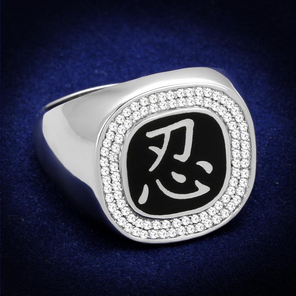 JCE225 Rhodium 925 Sterling Silver Ring with AAA Grade CZ  in Clear