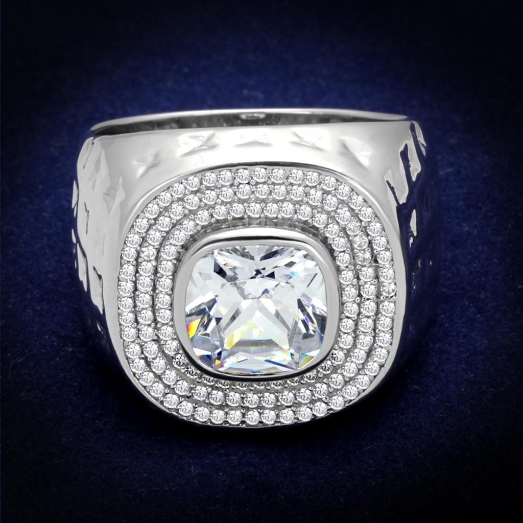 JCE231 Rhodium 925 Sterling Silver Ring with AAA Grade CZ  in Clear