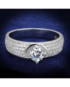 JCE428 Rhodium 925 Sterling Silver Ring with AAA Grade CZ  in Clear