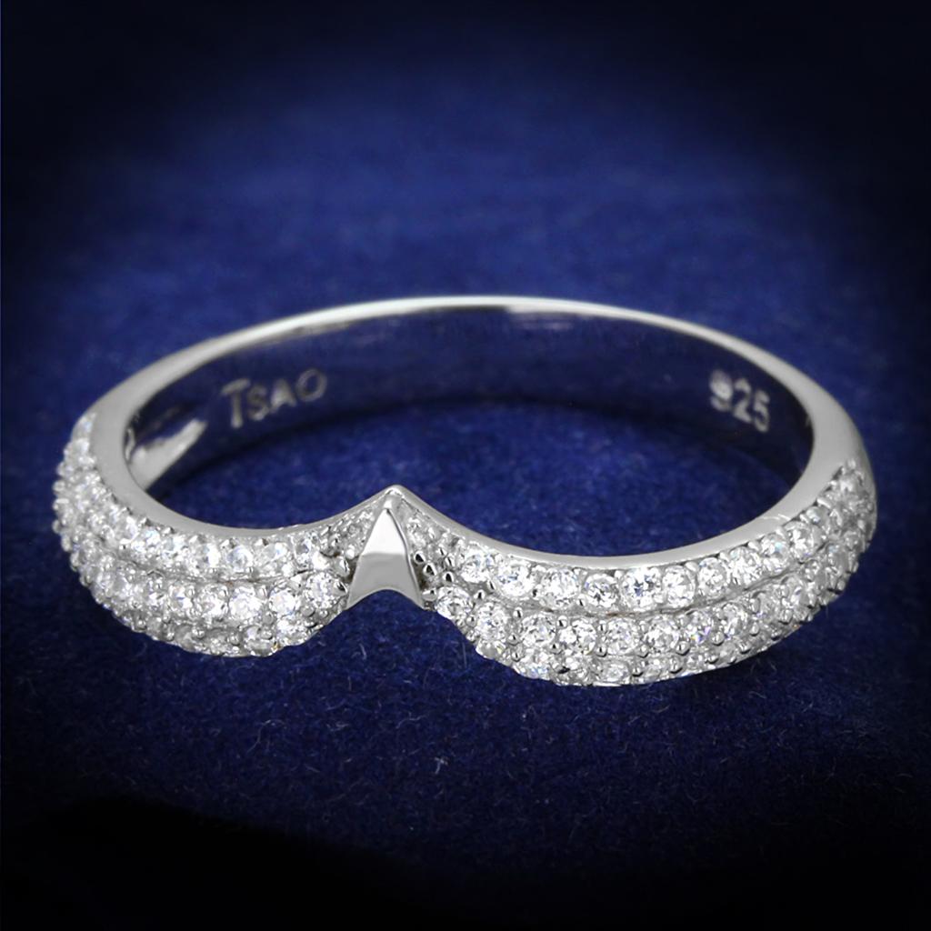 JCE433 Rhodium 925 Sterling Silver Ring with AAA Grade CZ  in Clear