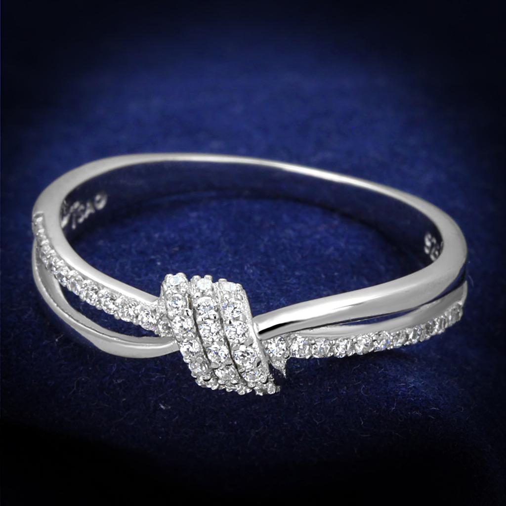 JCE435 Rhodium 925 Sterling Silver Ring with AAA Grade CZ  in Clear