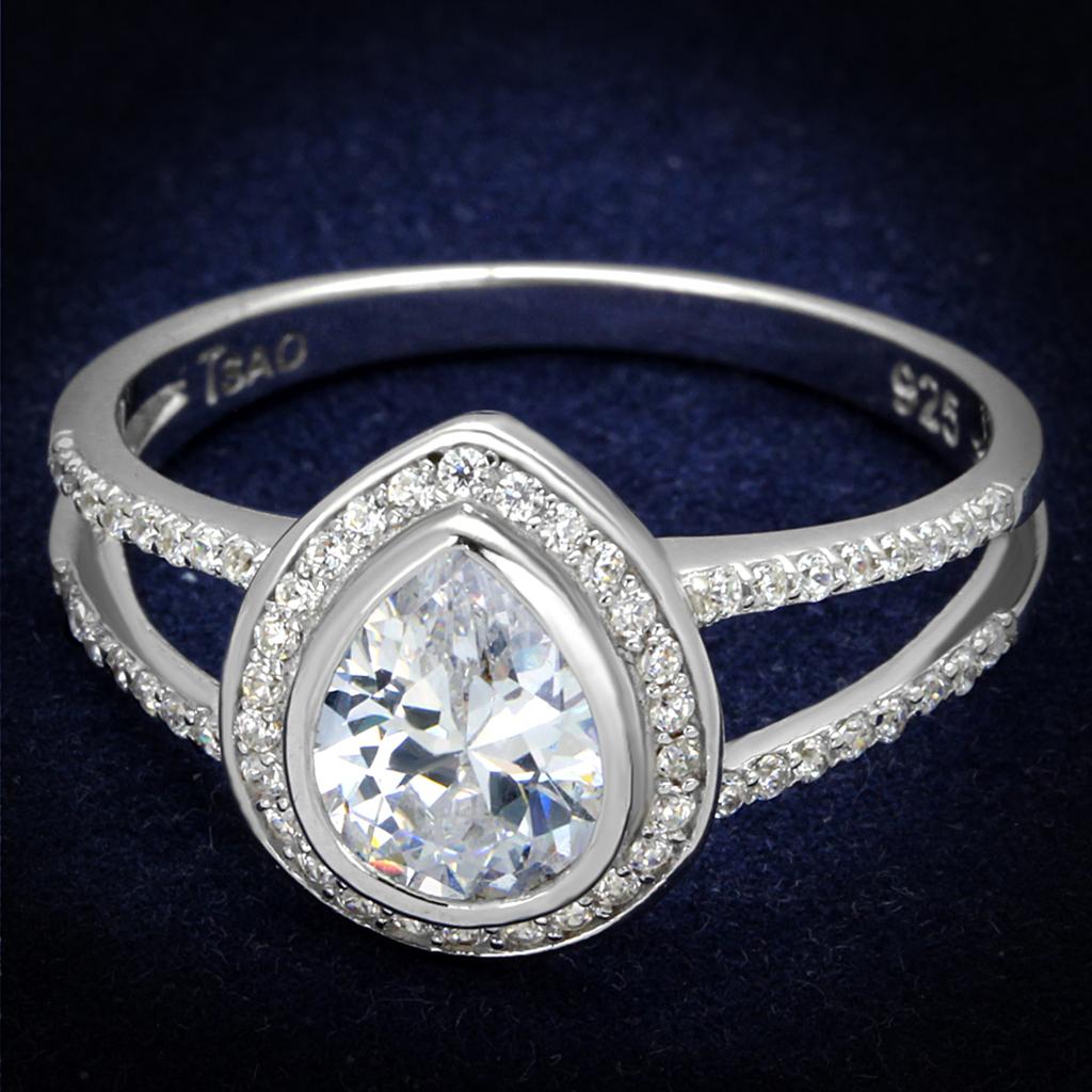 JCE465 Rhodium 925 Sterling Silver Ring with AAA Grade CZ  in Clear