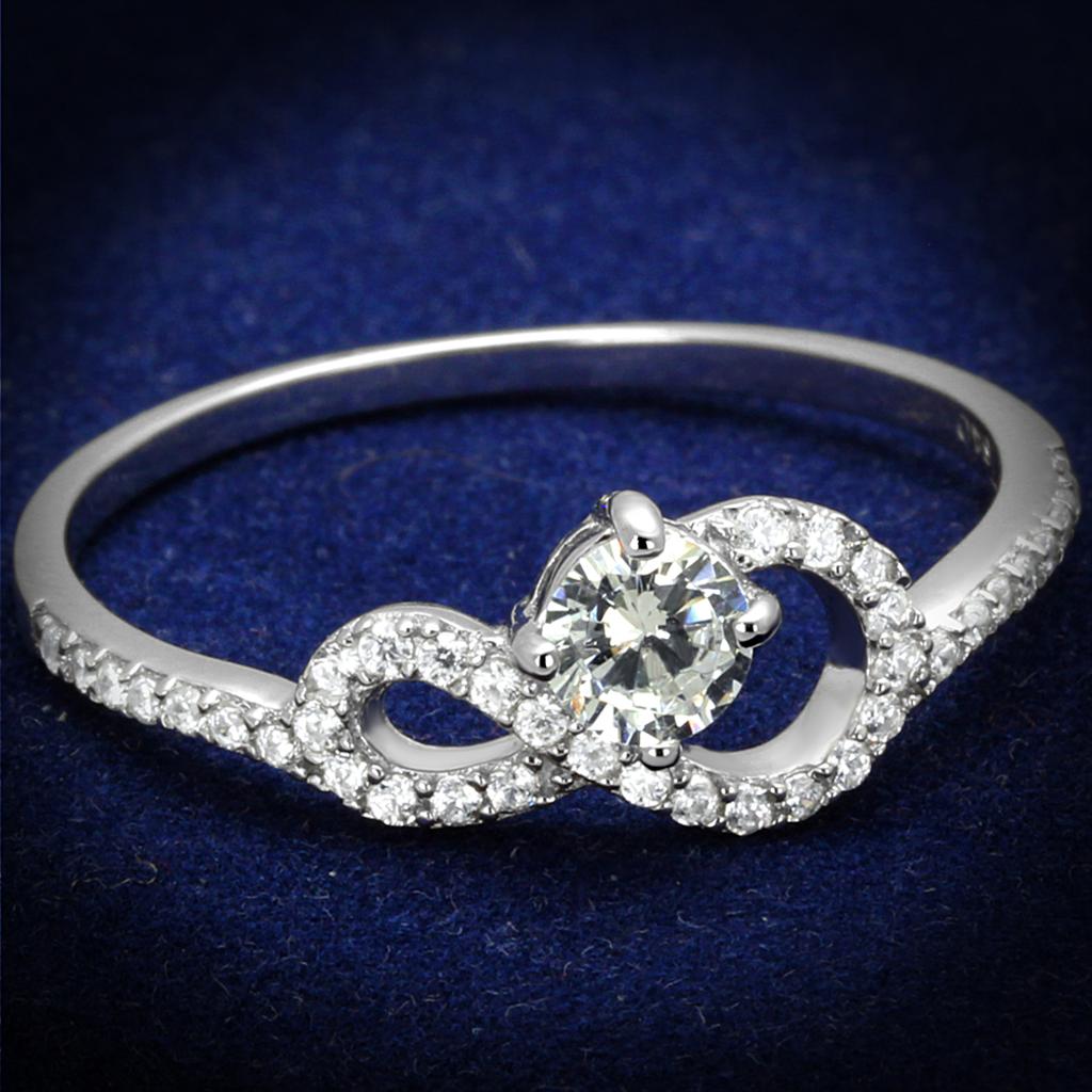 JCE485 Rhodium 925 Sterling Silver Ring with AAA Grade CZ  in Clear