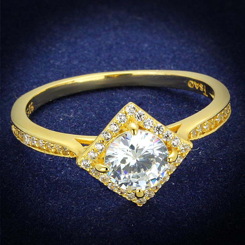 JCE500 Gold 925 Sterling Silver Ring with AAA Grade CZ  in Clear