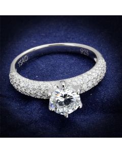 JCE521 Rhodium 925 Sterling Silver Ring with AAA Grade CZ  in Clear