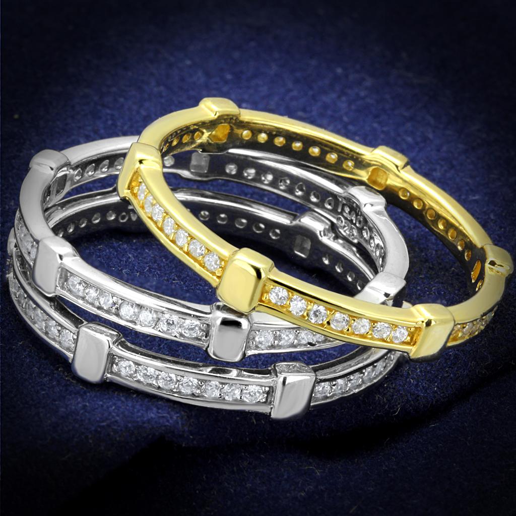 JCE527 Gold+Rhodium 925 Sterling Silver Ring with AAA Grade CZ  in Clear