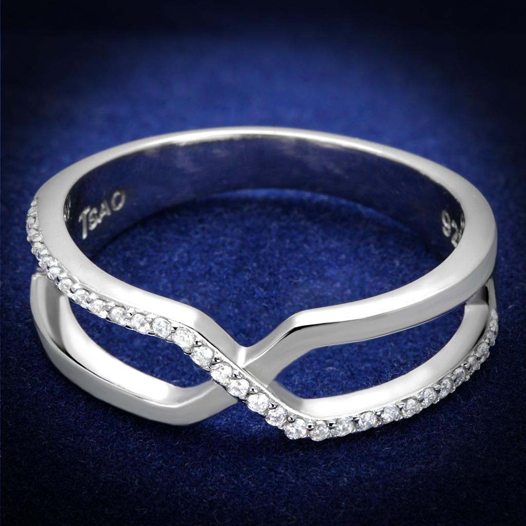JCE540 Rhodium 925 Sterling Silver Ring with AAA Grade CZ  in Clear