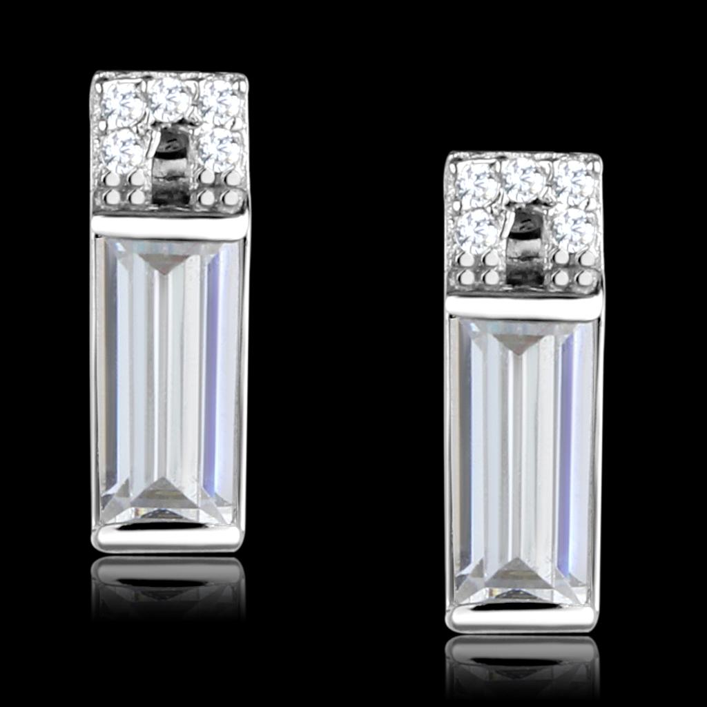 JCE550 Rhodium 925 Sterling Silver Earrings with AAA Grade CZ  in Clear