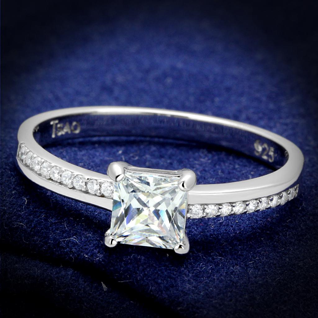 JCE558 Rhodium 925 Sterling Silver Ring with AAA Grade CZ  in Clear
