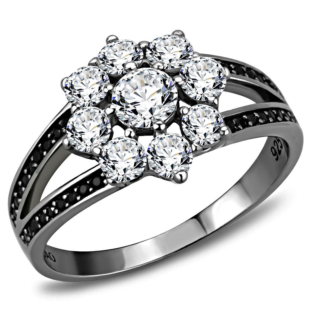 JCE611 Ruthenium 925 Sterling Silver Ring with AAA Grade CZ  in Clear
